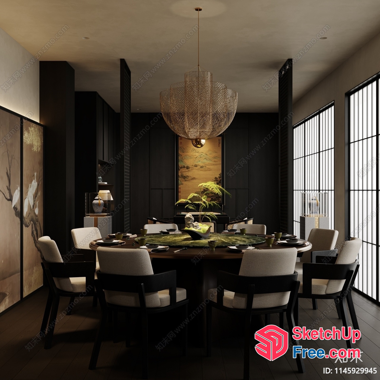 Elegant Dining Room With Asian-Inspired Decor 3D SketchUp File