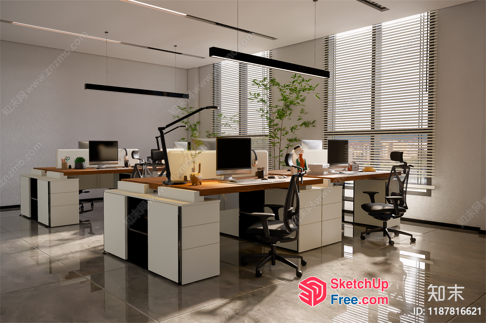 Modern Office Space With Sleek Furniture And Natural Light 3D SketchUp File