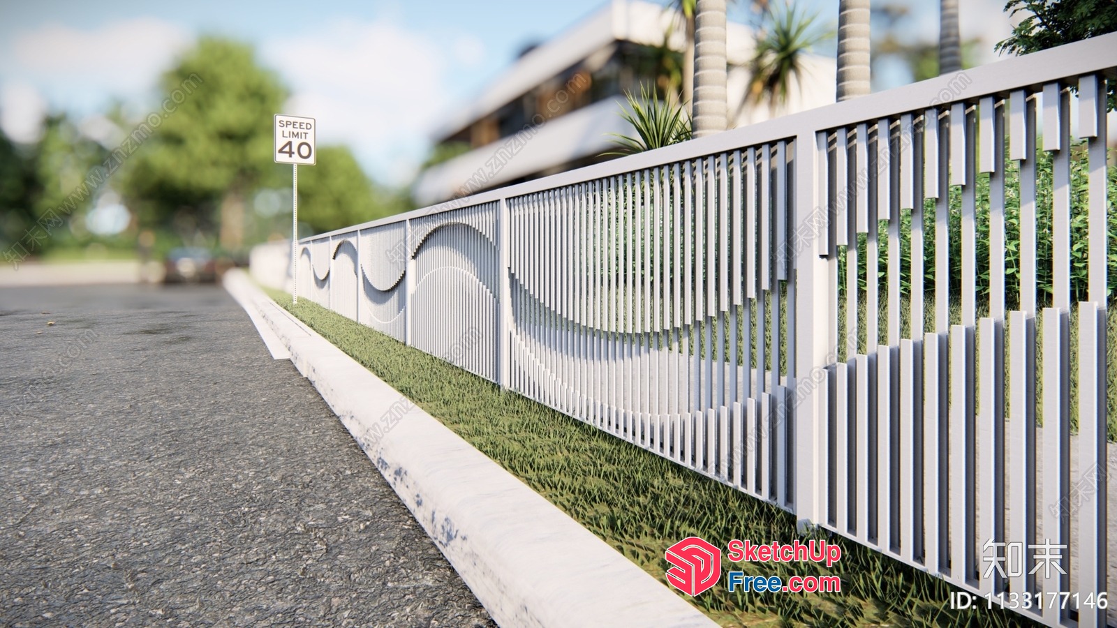 Outdoor Fence Along Roadside 3D SketchUp File