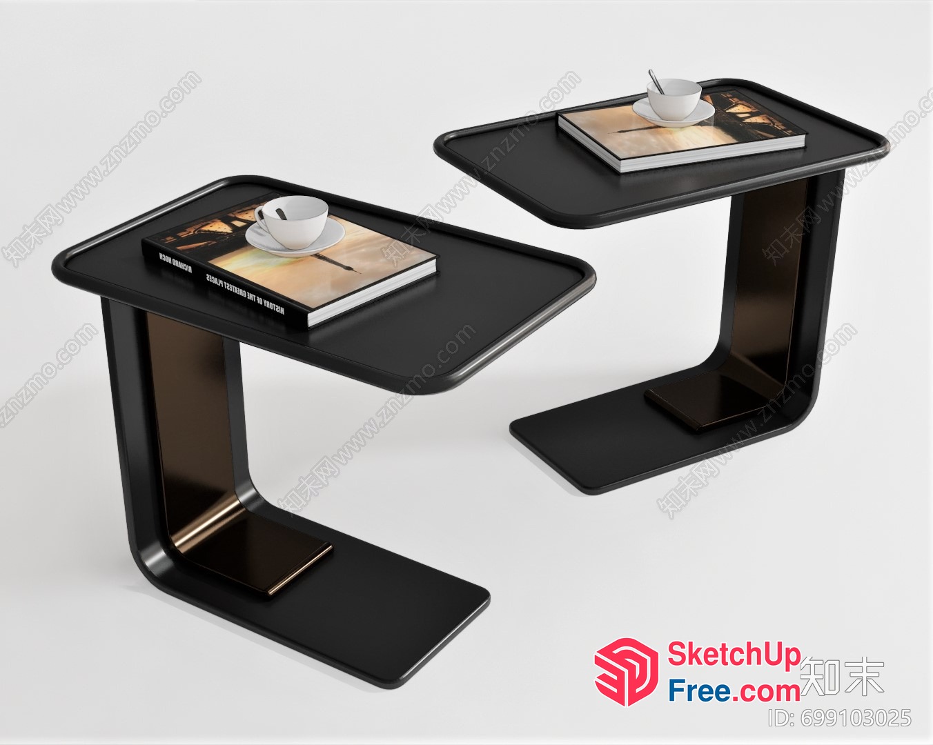 Modern Black Side Tables With Books And Cups 3D SketchUp File