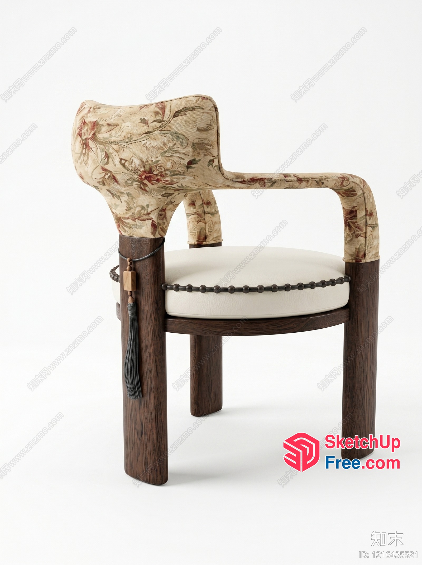 Elegant Floral Patterned Chair With Wooden Legs 3D SketchUp File