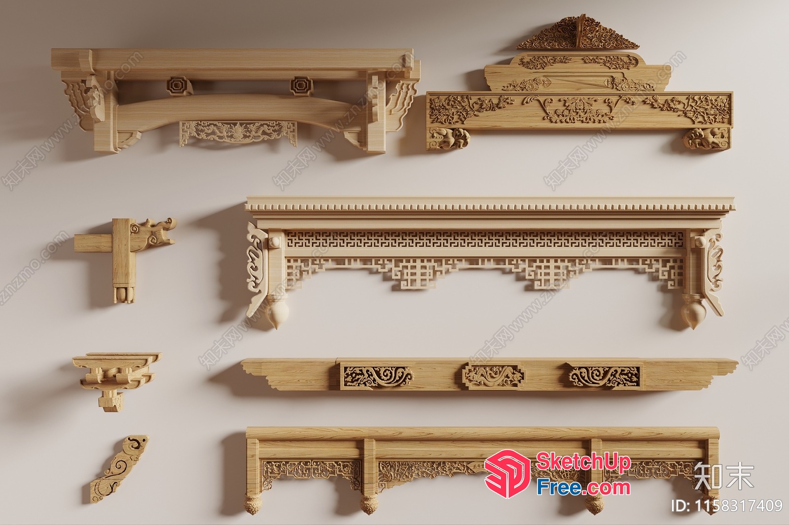 Ornate Carved Wooden Architectural Elements 3D SketchUp File