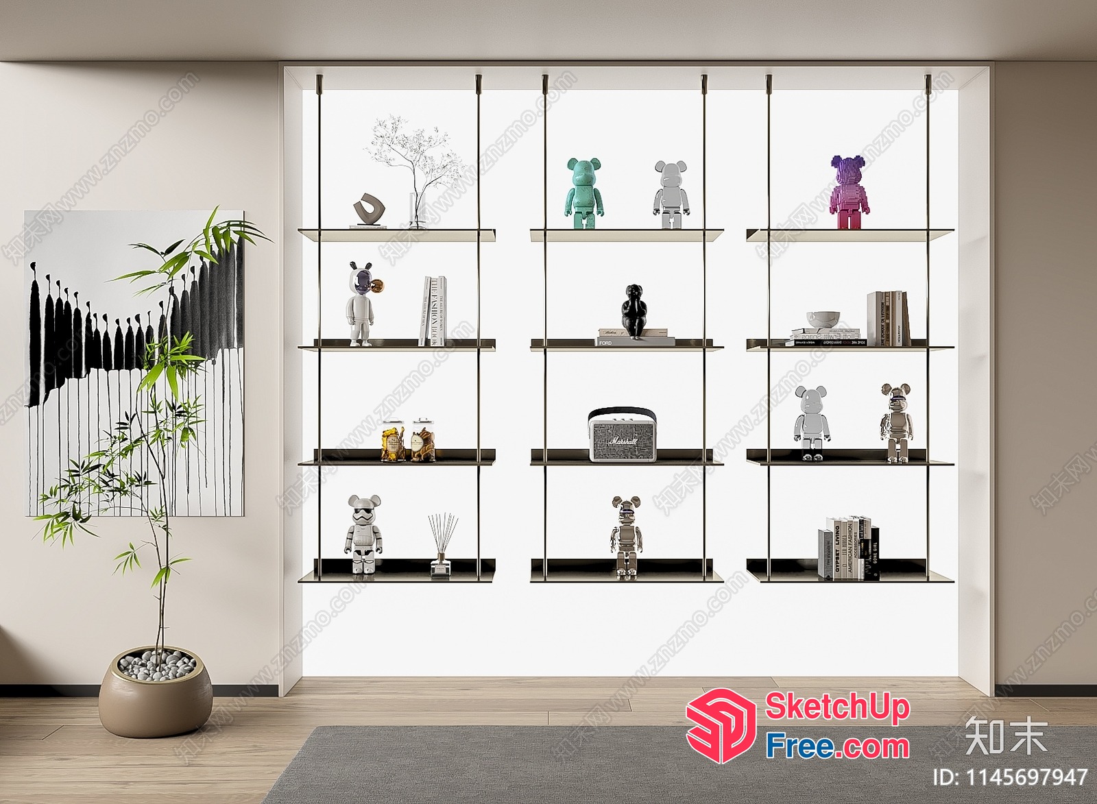 Minimalist Interior Decor With Glass Shelves And Modern Art 3D SketchUp File