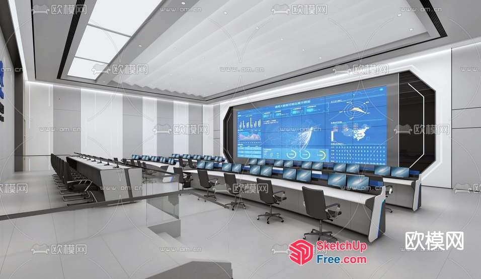 Futuristic Conference Room With Large Screen And Modern Seating 3D SketchUp File