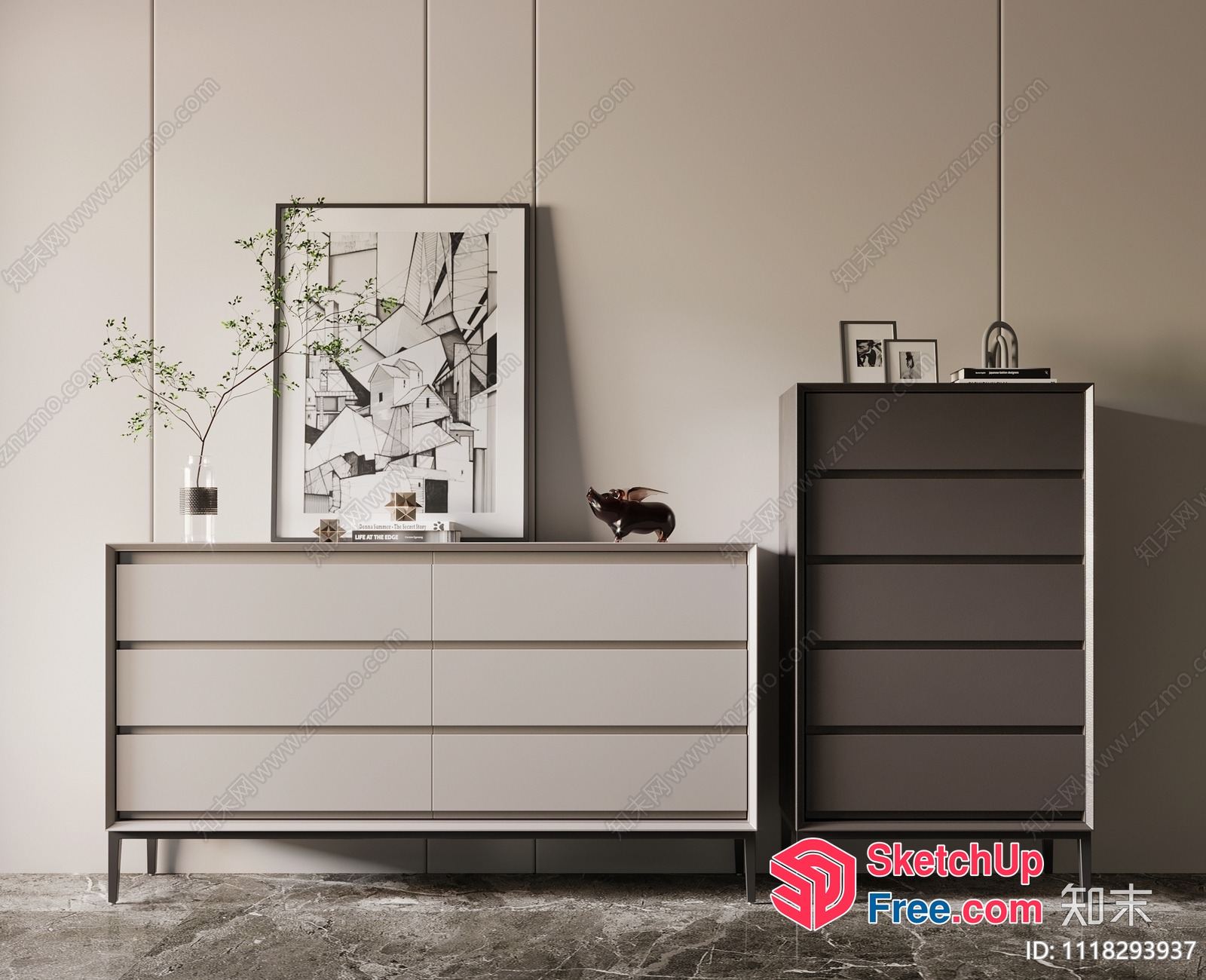 Minimalist Furniture Arrangement In Neutral Tones 3D SketchUp File