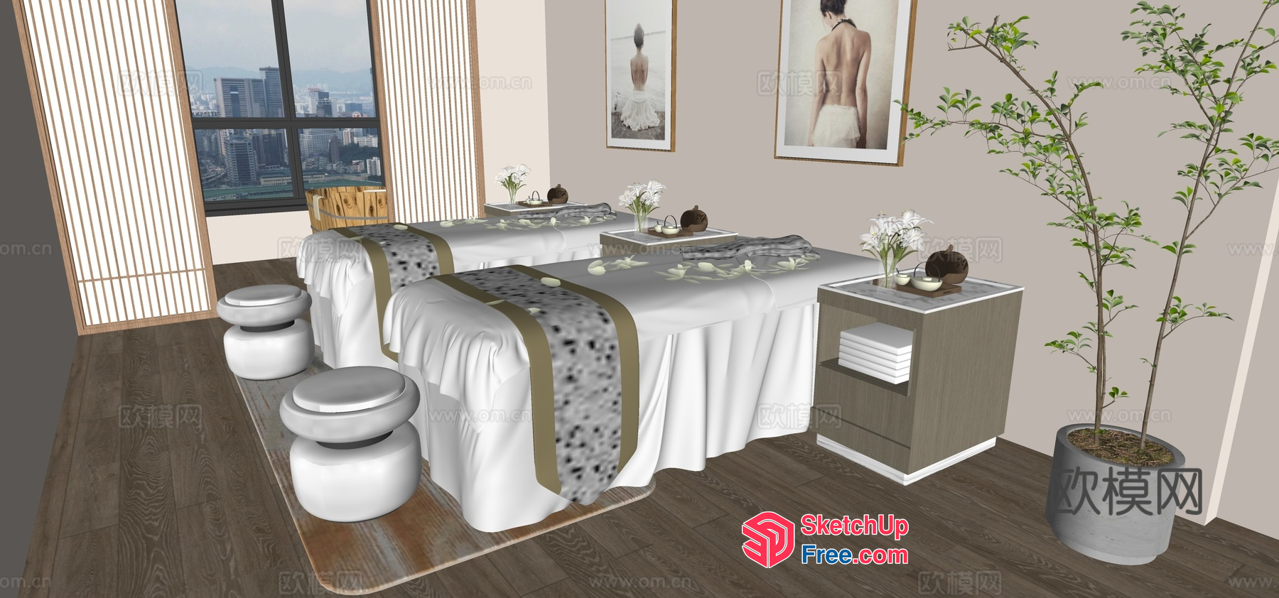 Elegant Spa Room With City View 3D SketchUp File