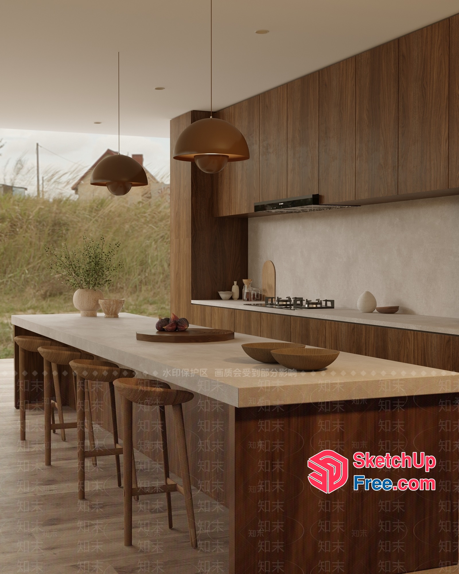 Modern Kitchen With Natural Light And Wood Accents 3D SketchUp File