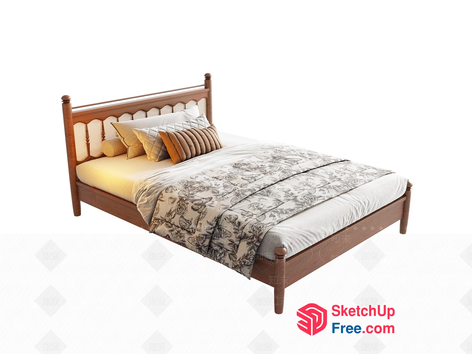 Ornate Wooden Bed With Intricate Headboard 3D SketchUp File