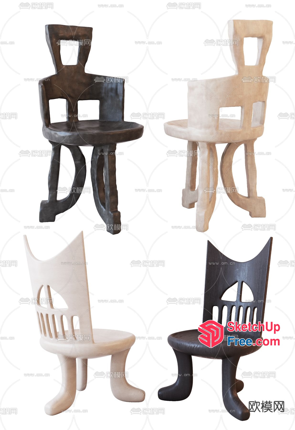 Four Unique Chairs With Distinctive Designs And Colours 3D SketchUp File