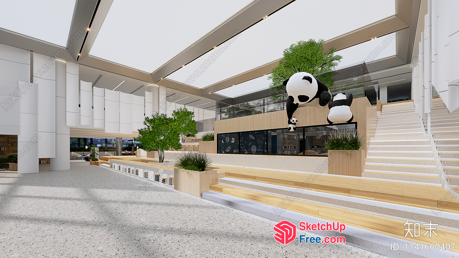 Modern Panda-Themed Office Interior 3D SketchUp File