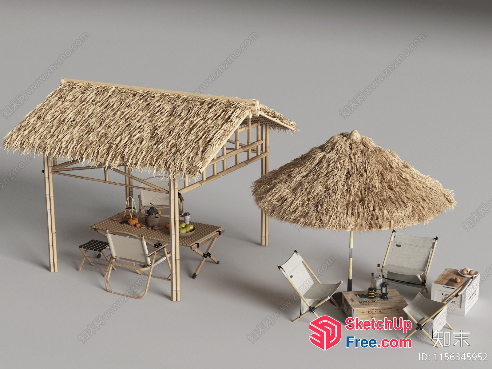 Traditional Asian Outdoor Seating Area 3D SketchUp File