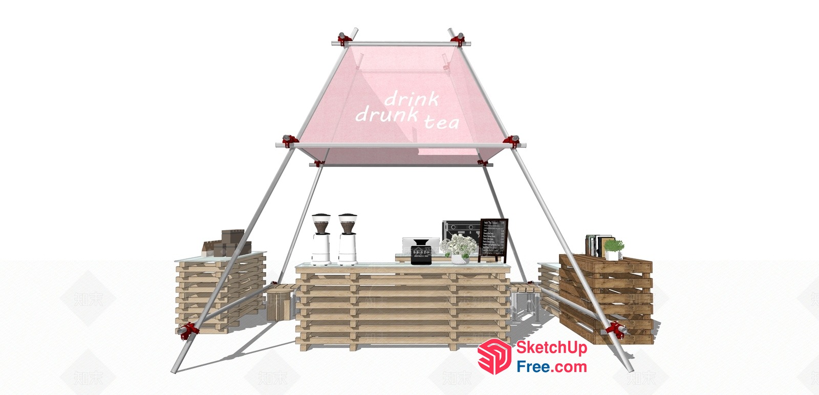 Outdoor Coffee Shop With Unique Sign 3D SketchUp File