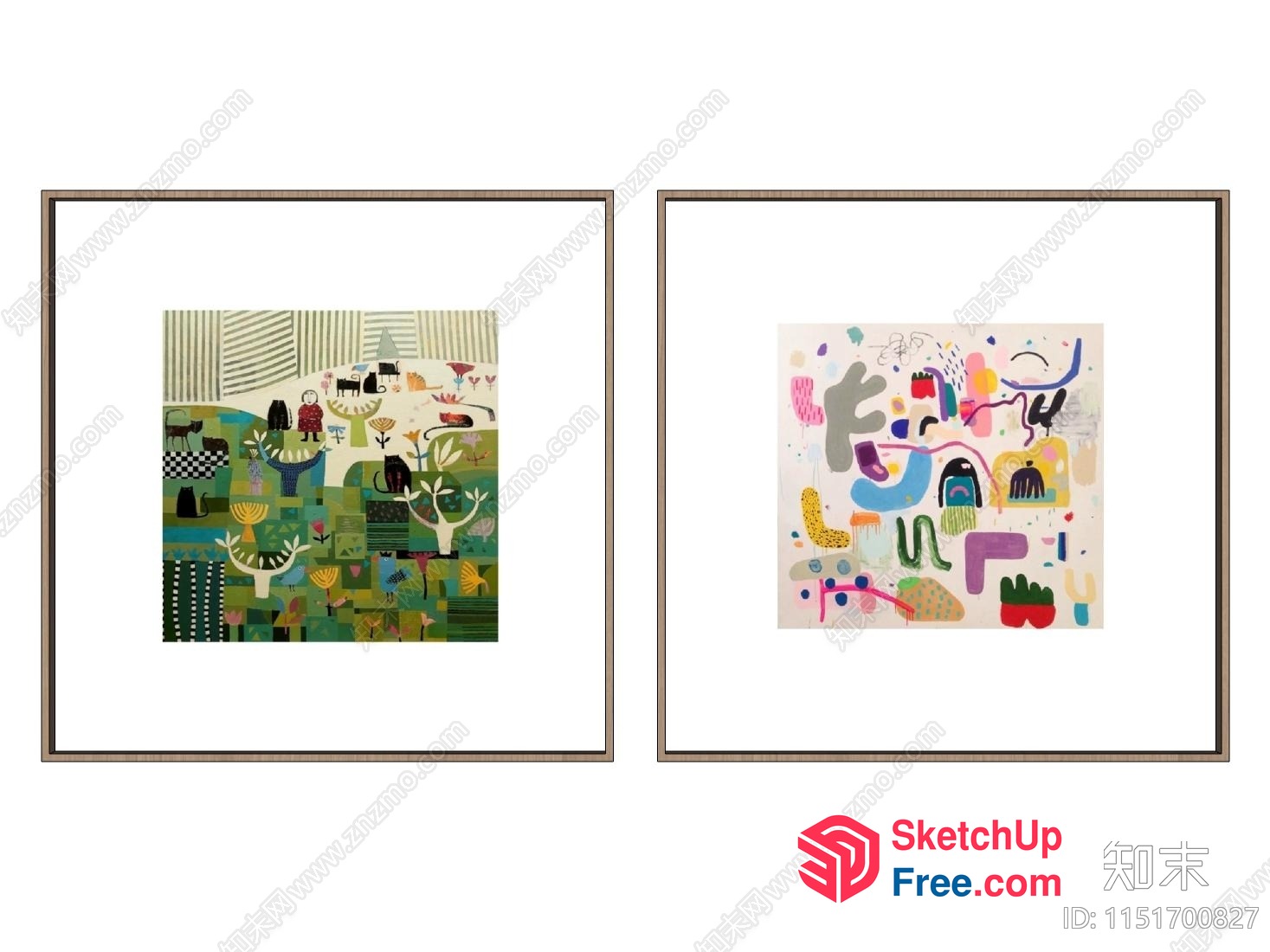 Two Square Paintings With Various Themes 3D SketchUp File