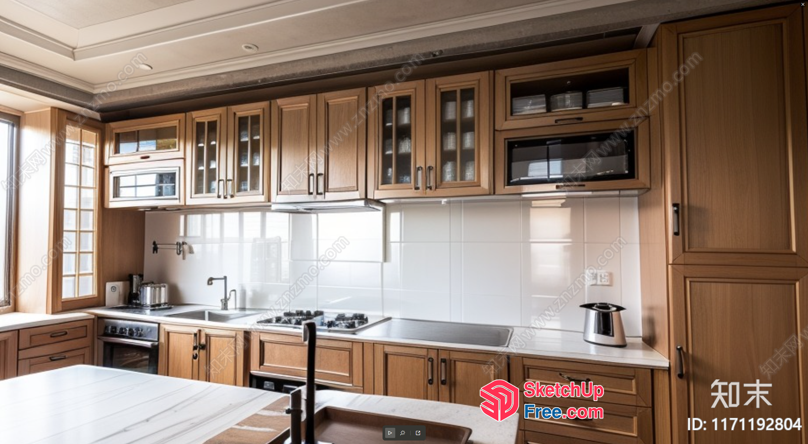 Kitchen With White Countertops And Light Wood Cabinets 3D SketchUp File