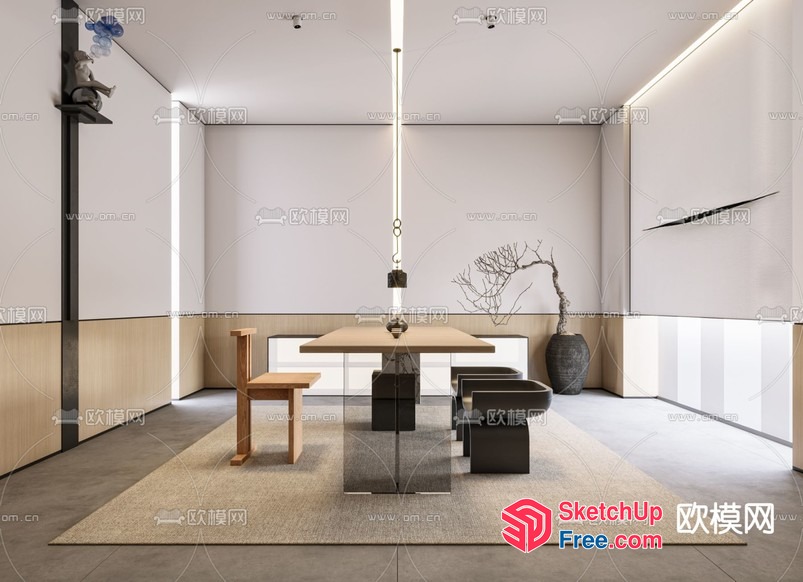 Minimalist Japanese Style Dining Room With Modern Furniture 3D SketchUp File