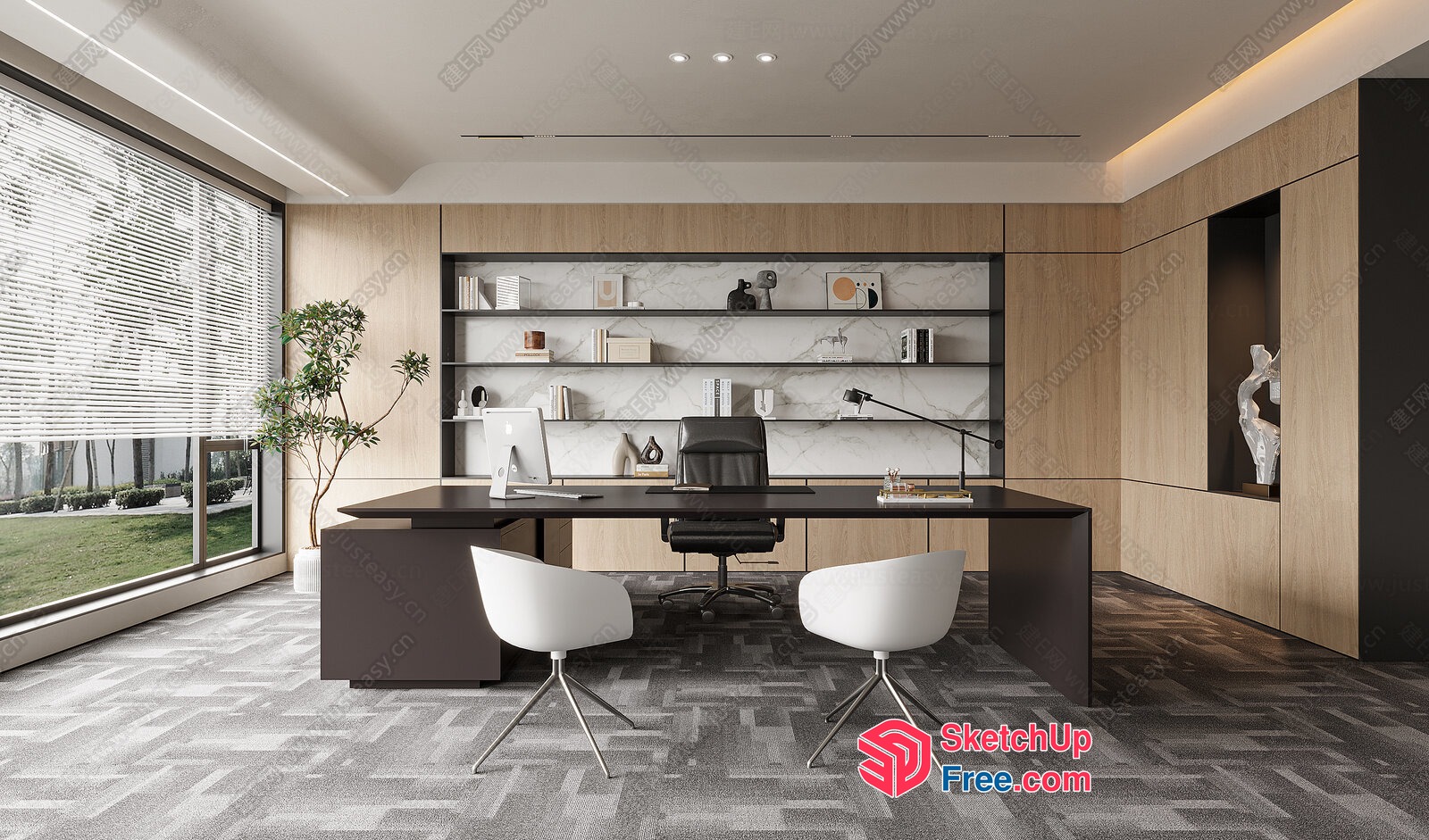 Elegant Modern Office Interior With Sleek Furniture And Natural Light 3D SketchUp File