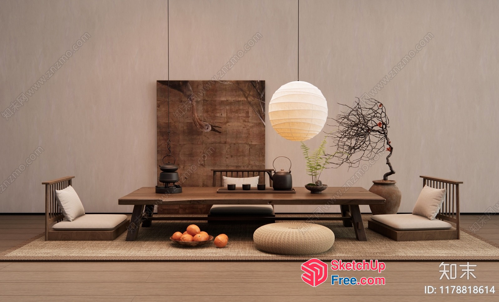Elegant And Serene Japanese-Inspired Living Room 3D SketchUp File