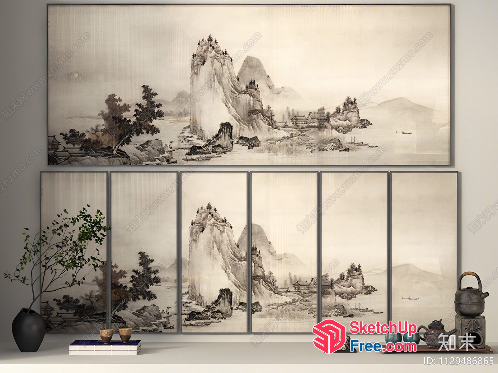 Asian-Inspired Landscape Painting Display 3D SketchUp File