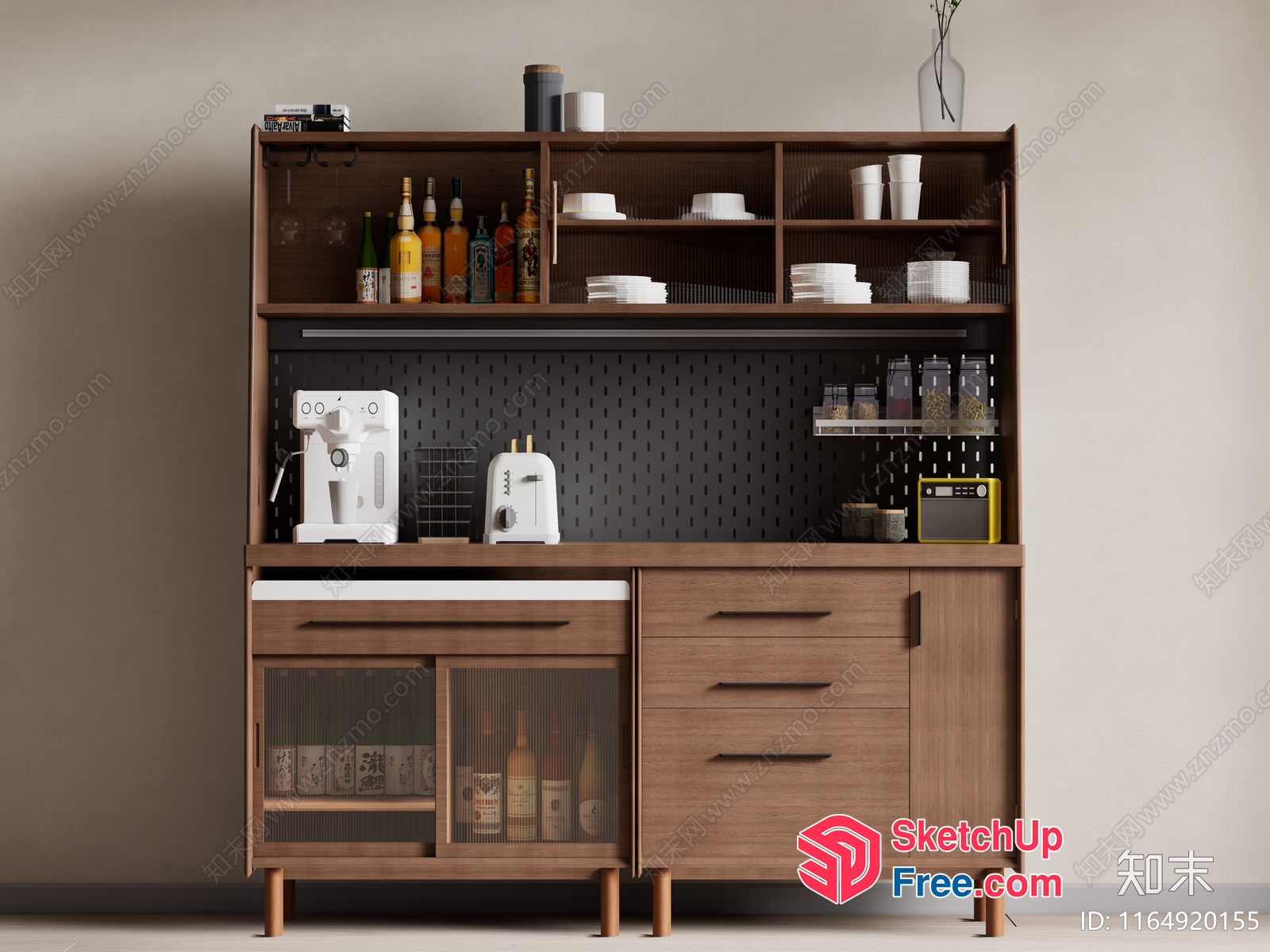 Modern Kitchen Storage Furniture With Various Appliances 3D SketchUp File