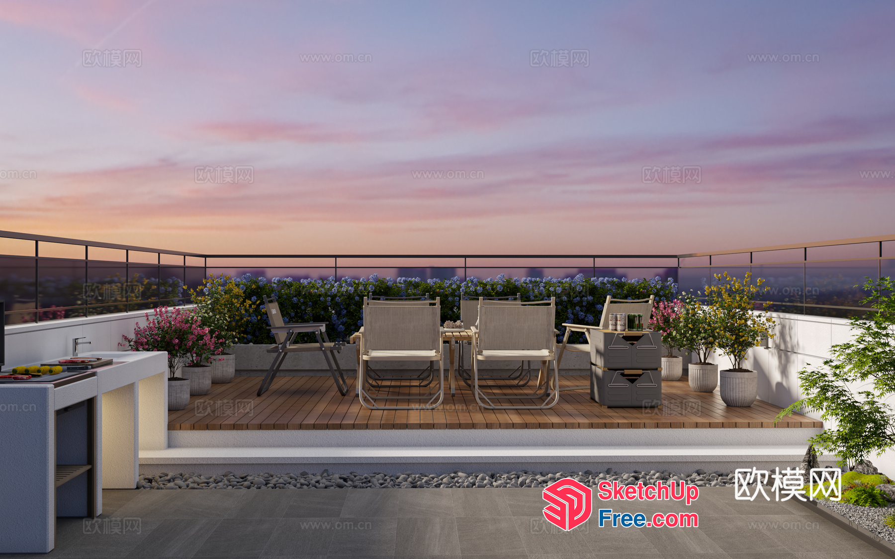 Rooftop Deck With Comfortable Seating And Beautiful View 3D SketchUp File