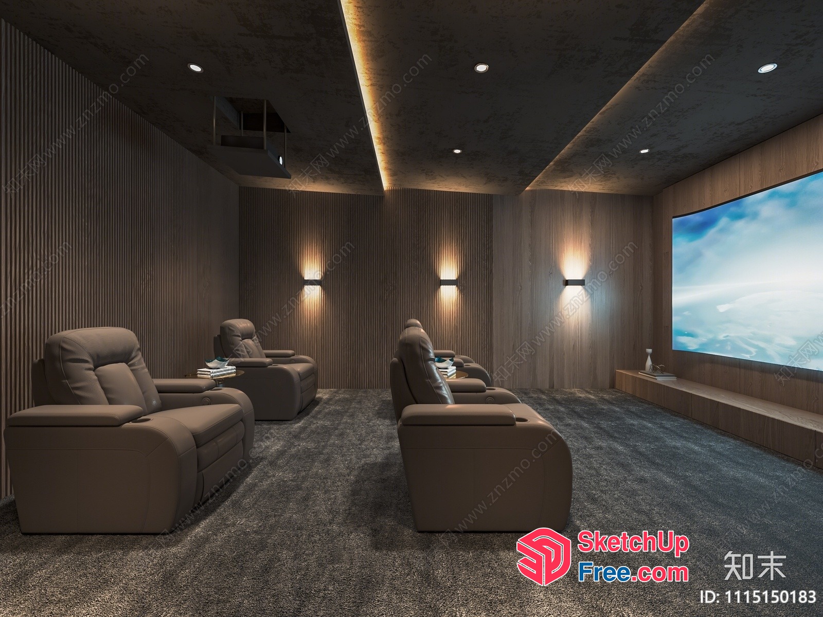Modern Entertainment Room With Comfortable Seating And Large Screen 3D SketchUp File