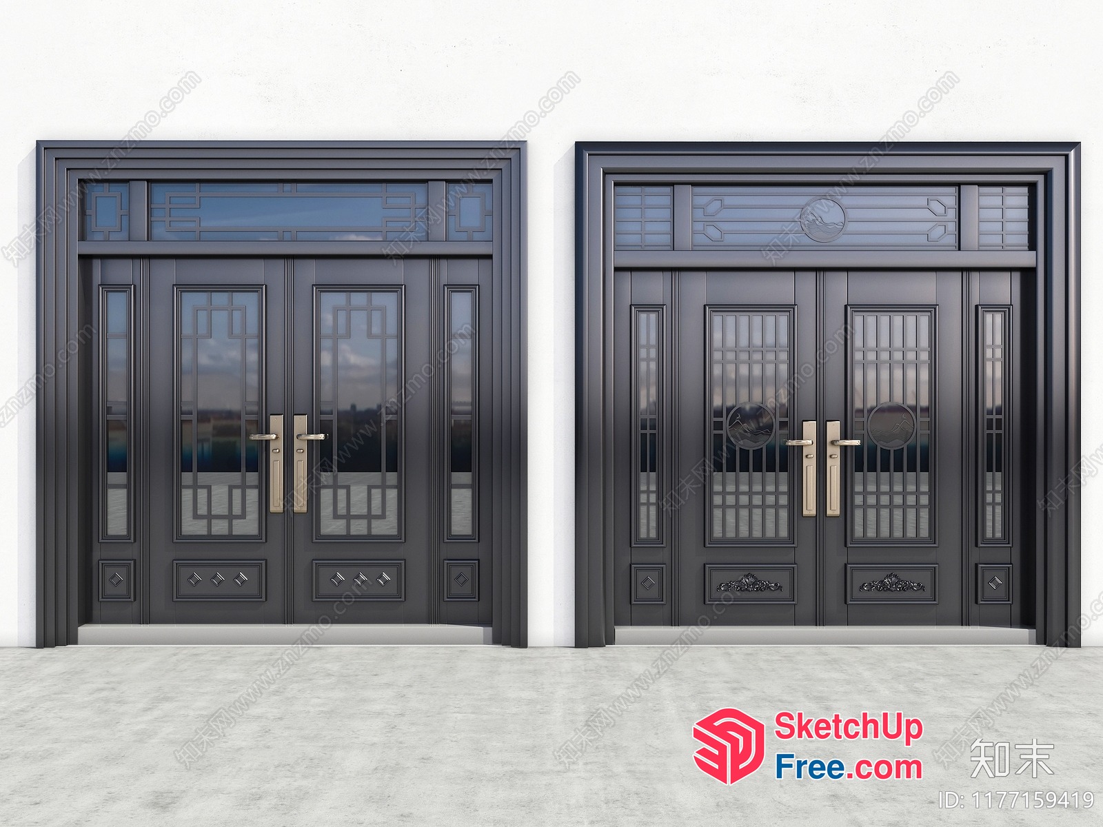 Traditional Chinese-Style Double Doors With Ornate Details 3D SketchUp File