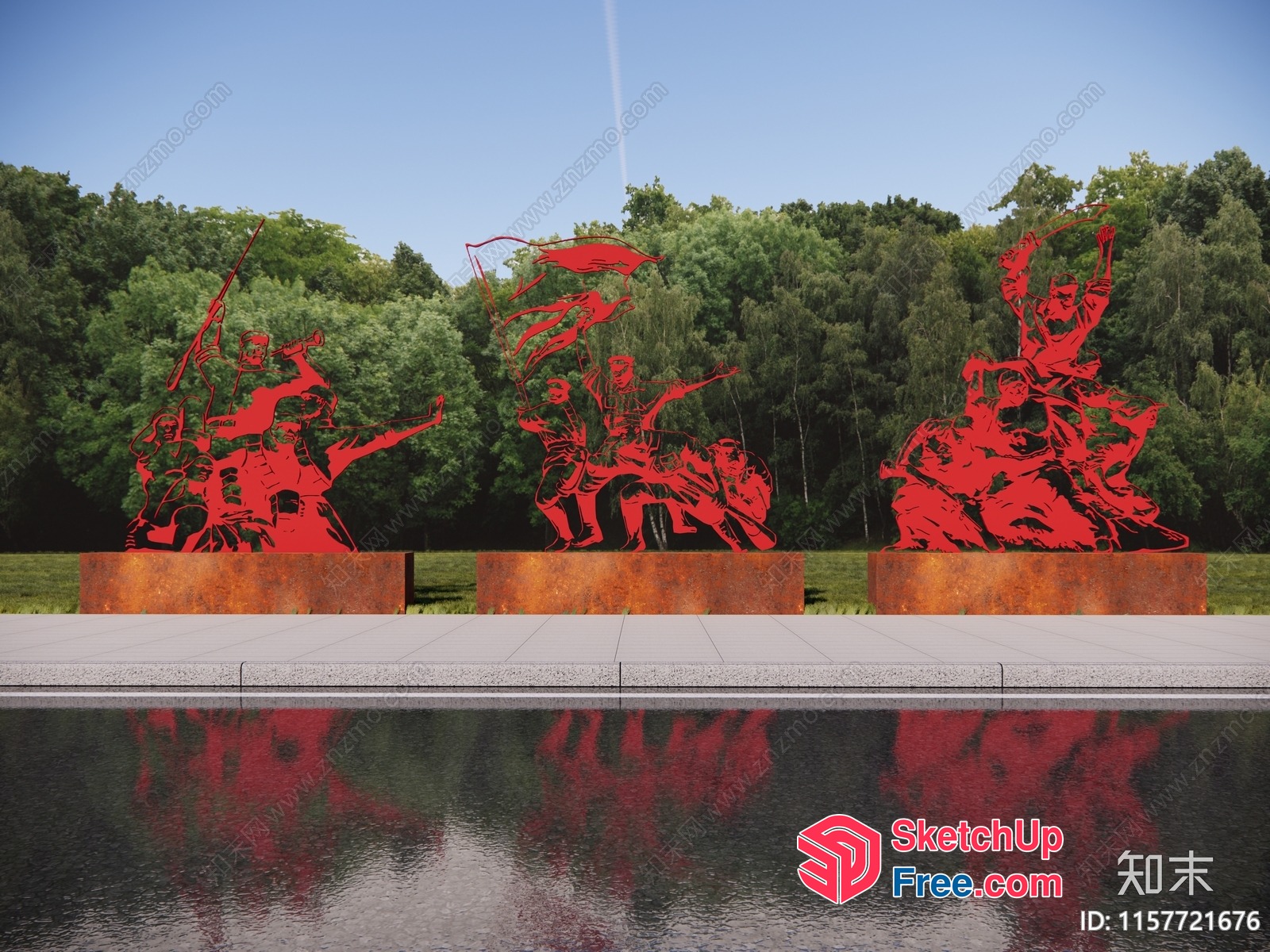 Red Sculptures Of People In Action 3D SketchUp File