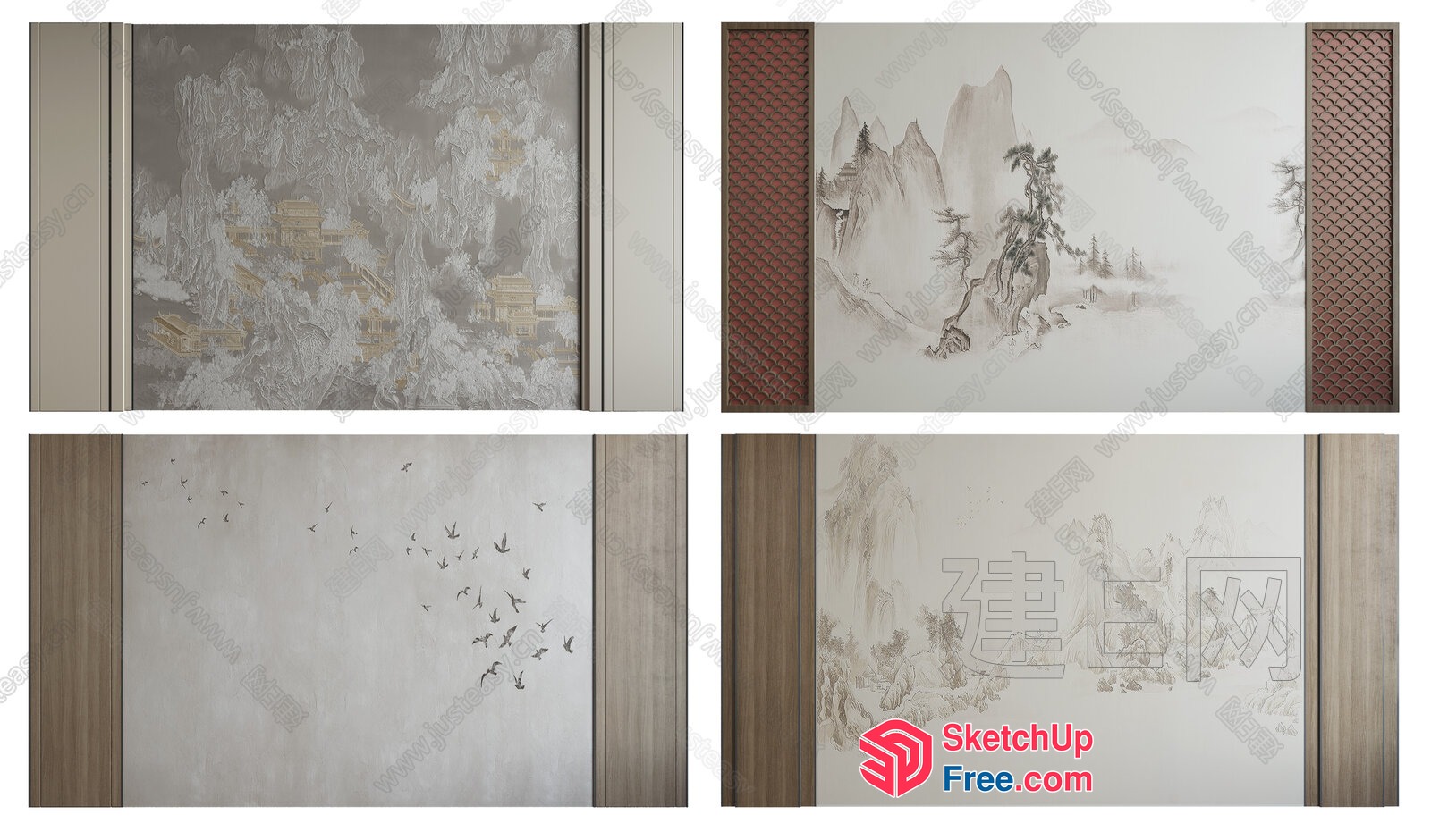 Asian-Inspired Elevator Interior With Traditional Chinese Art 3D SketchUp File