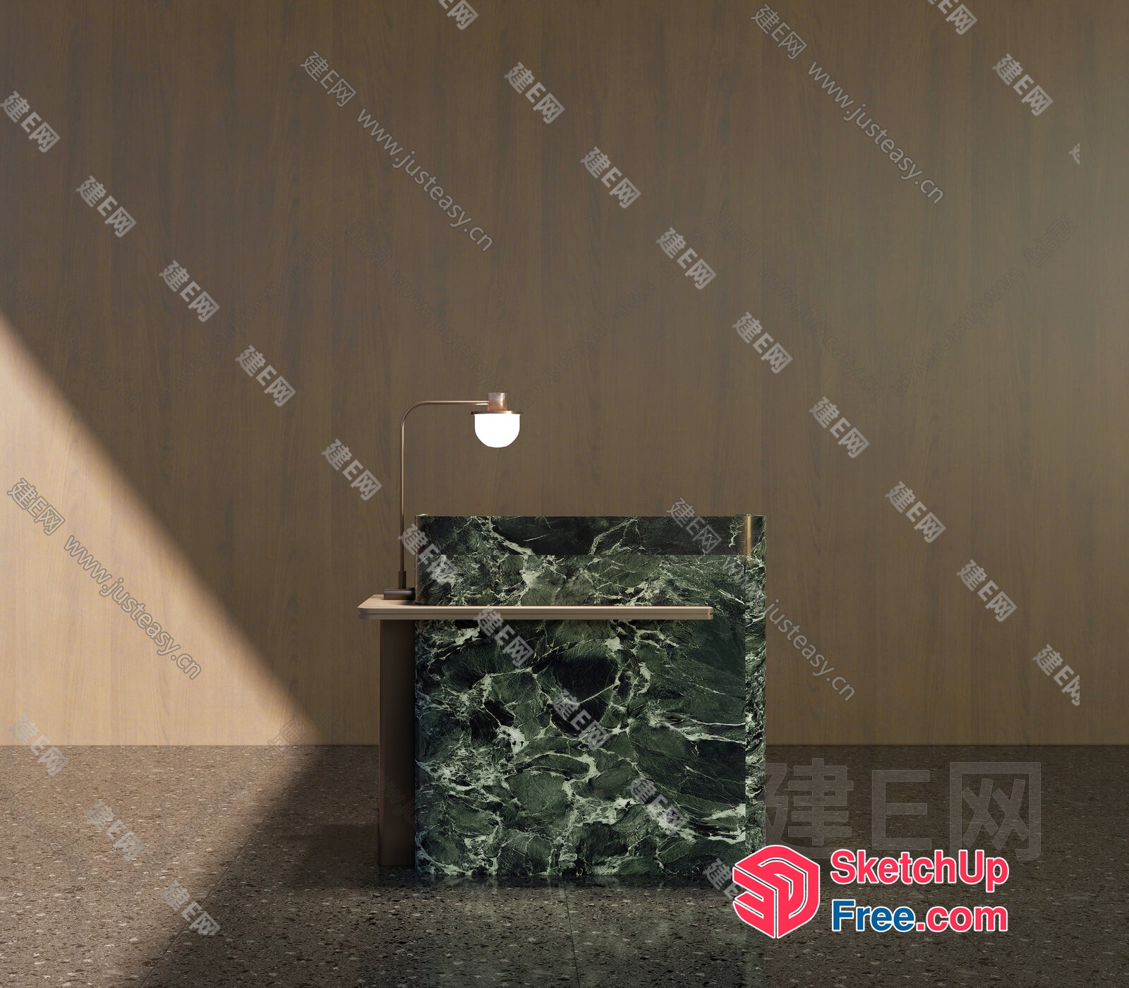 Minimalist Green Marble Desk With Table Lamp 3D SketchUp File