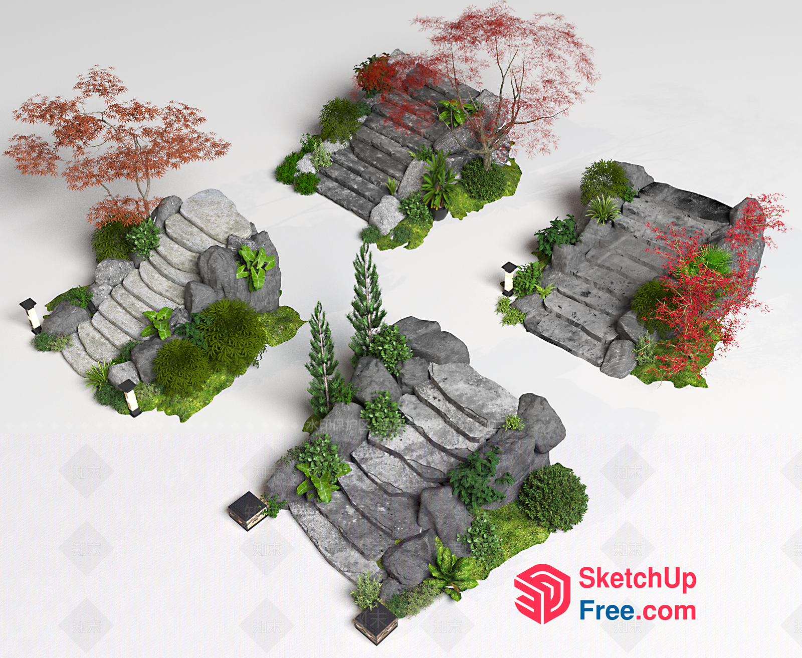 Japanese Style Staircase With Natural Decor 3D SketchUp File