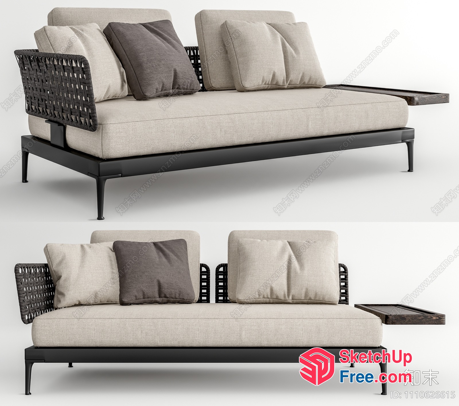 Modern Rattan Sofa With Pillows 3D SketchUp File