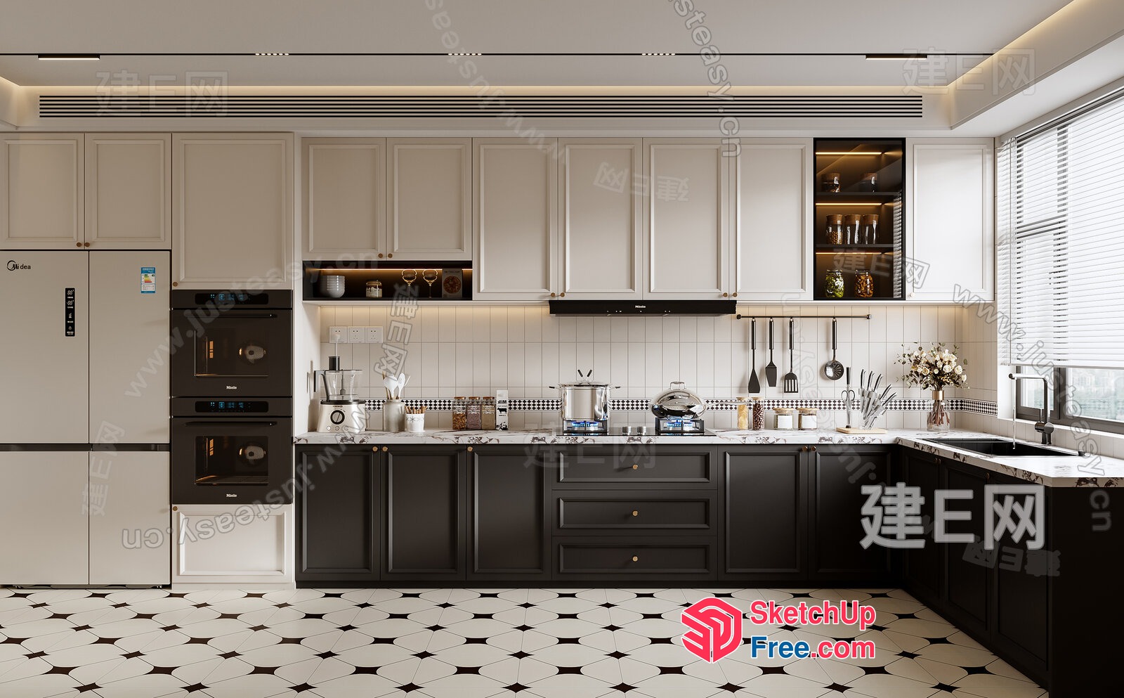 Modern Kitchen With White And Black Tiles 3D SketchUp File