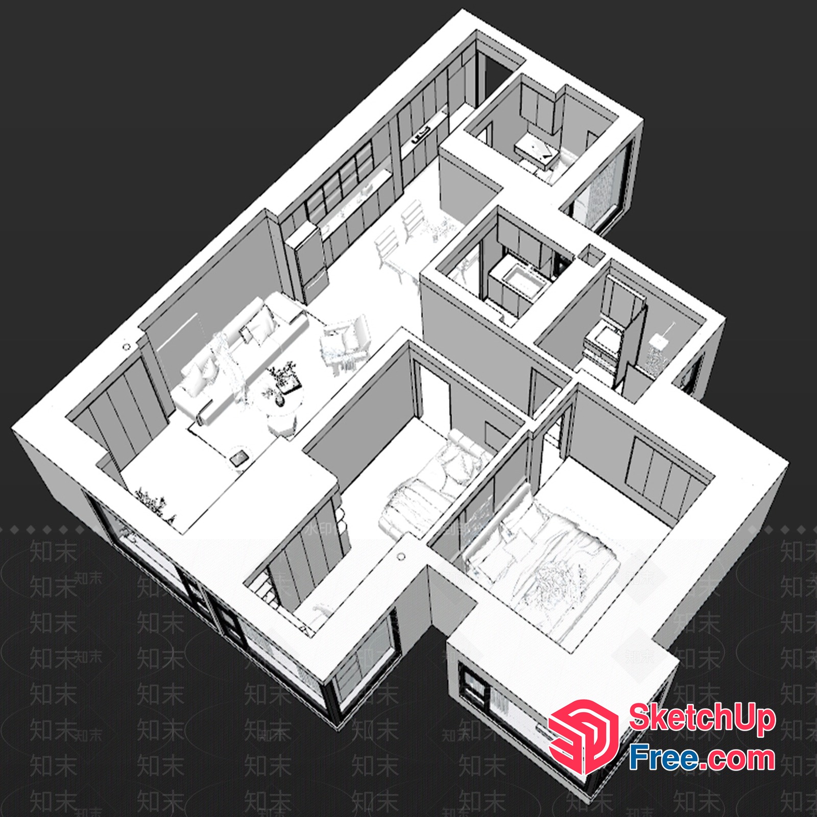 3D Rendering Of A Modern Apartment Floor Plan 3D SketchUp File