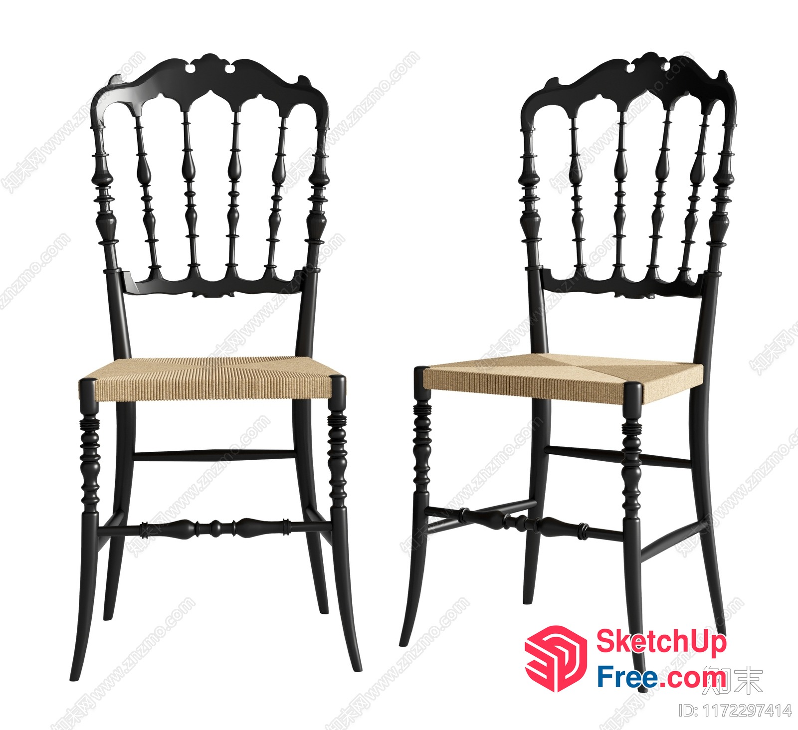Classic Ornate Black Chairs With Woven Seats 3D SketchUp File