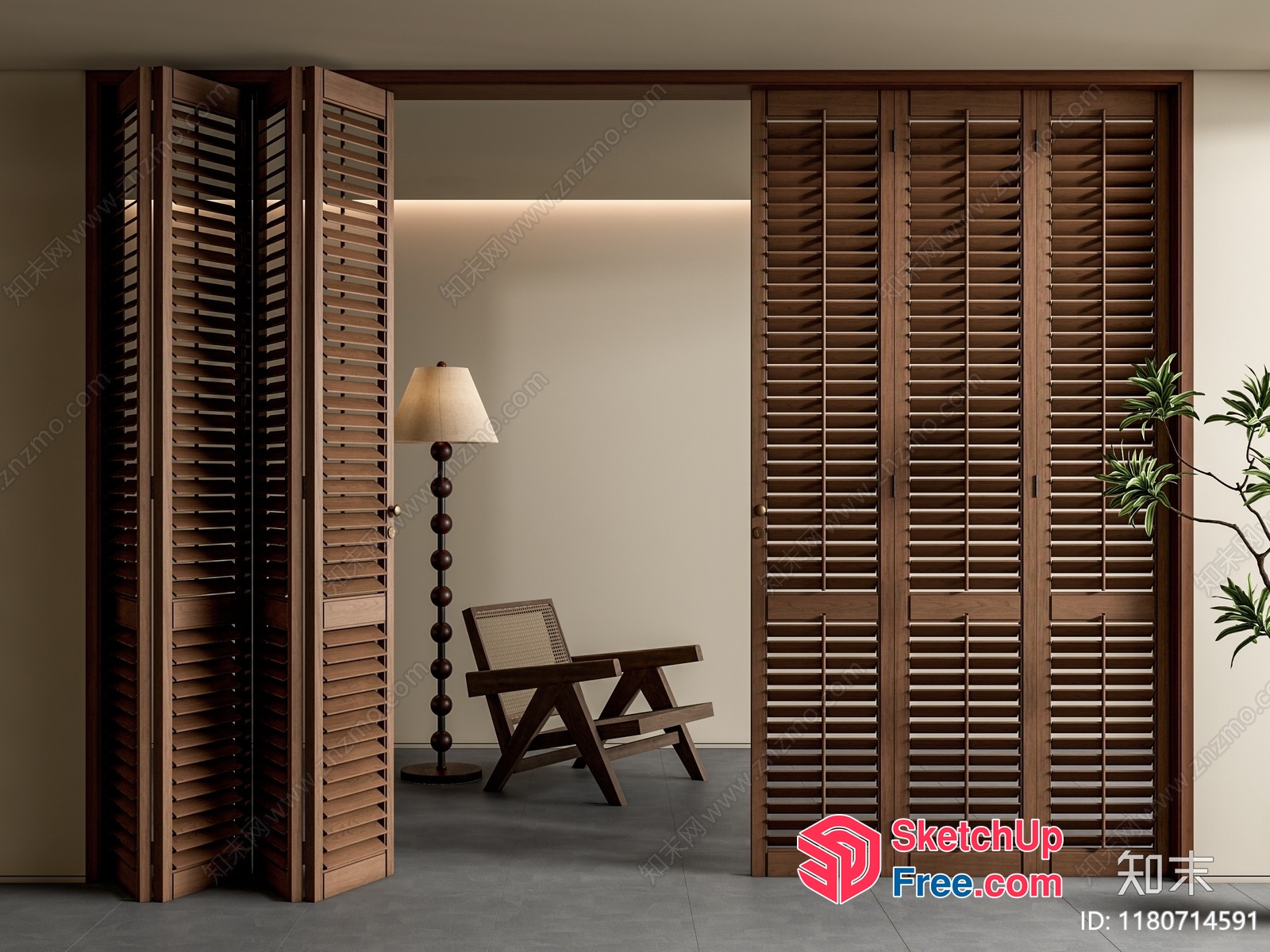 Interior Partition Screen With Wooden Frame And Louvered Panels 3D SketchUp File