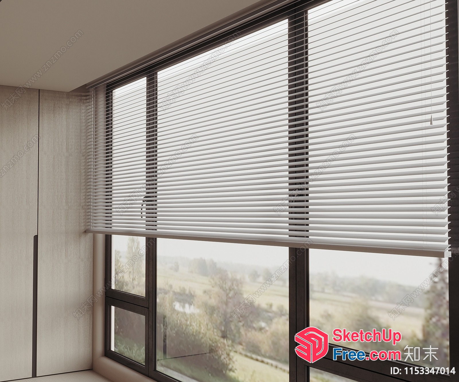 Modern Window With White Blinds And Natural View 3D SketchUp File