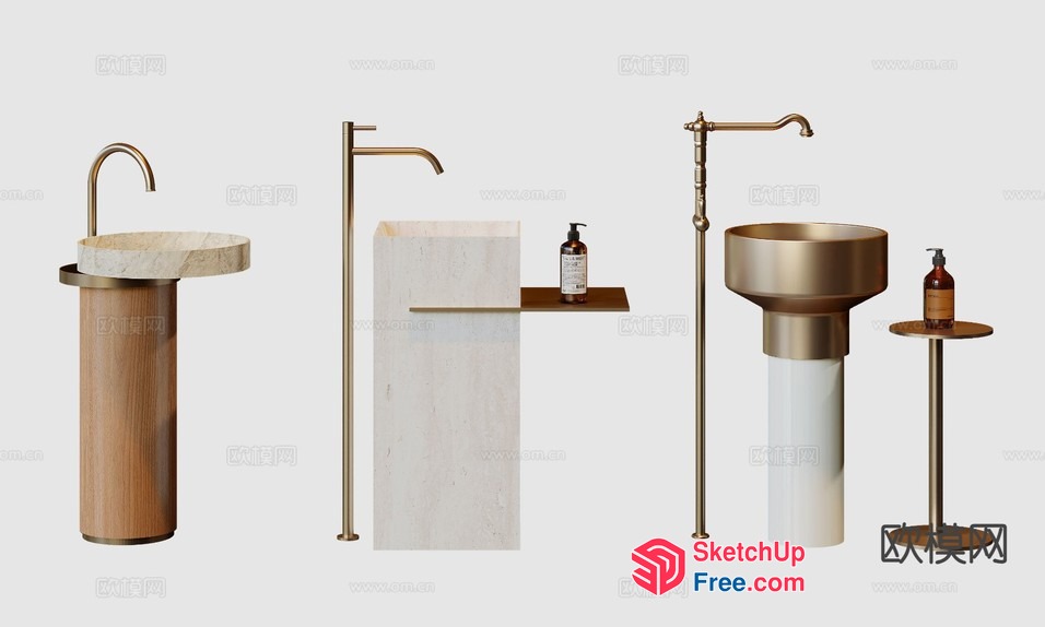 Modern Bathroom Furniture Set With Elegant Faucets And Fixtures 3D SketchUp File