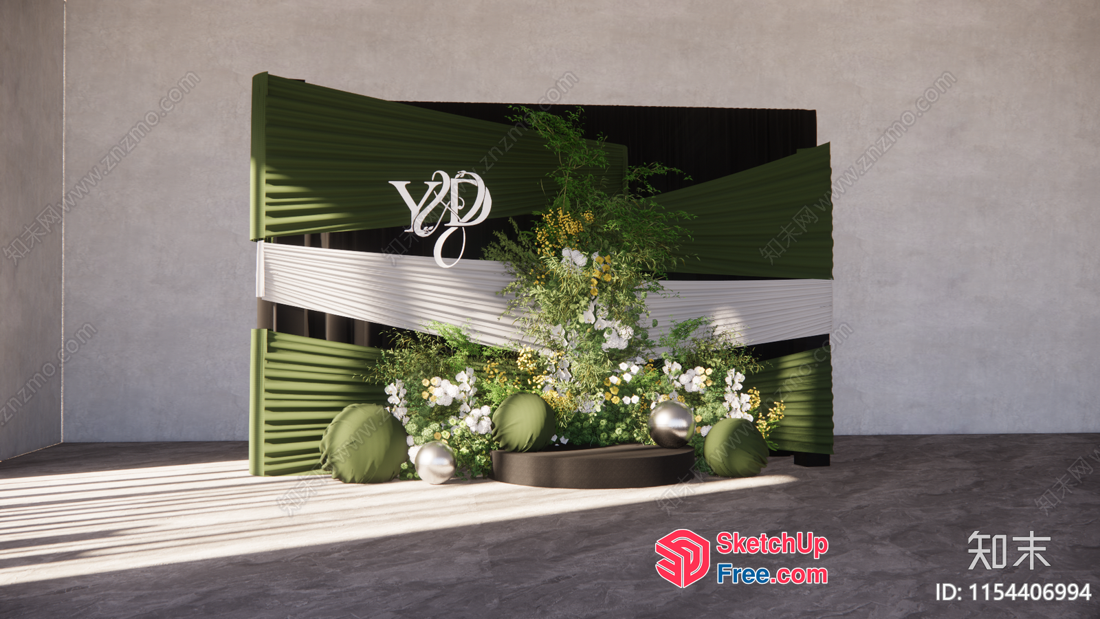 Elegant Floral Arrangement In A Modern Green And White Setting 3D SketchUp File