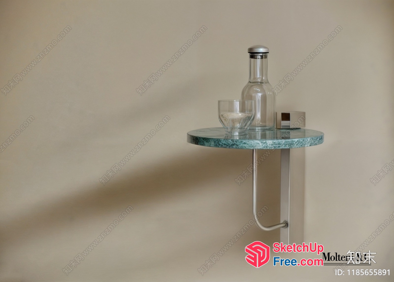 Glass Bottle And Bowl On Marble Table 3D SketchUp File