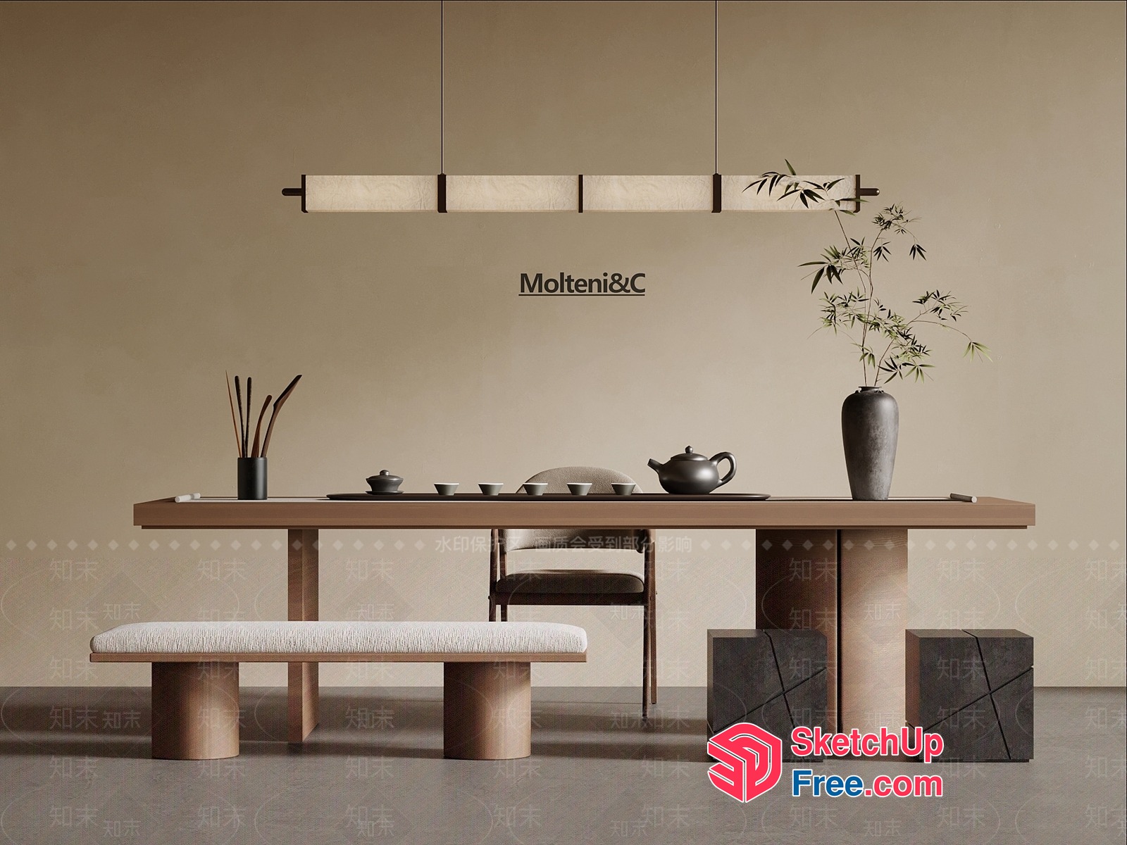 Elegant Japanese-Style Dining Room With Minimalist Decor 3D SketchUp File