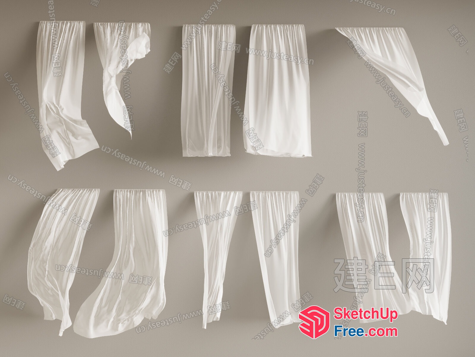 White Curtain Fabric Samples 3D SketchUp File