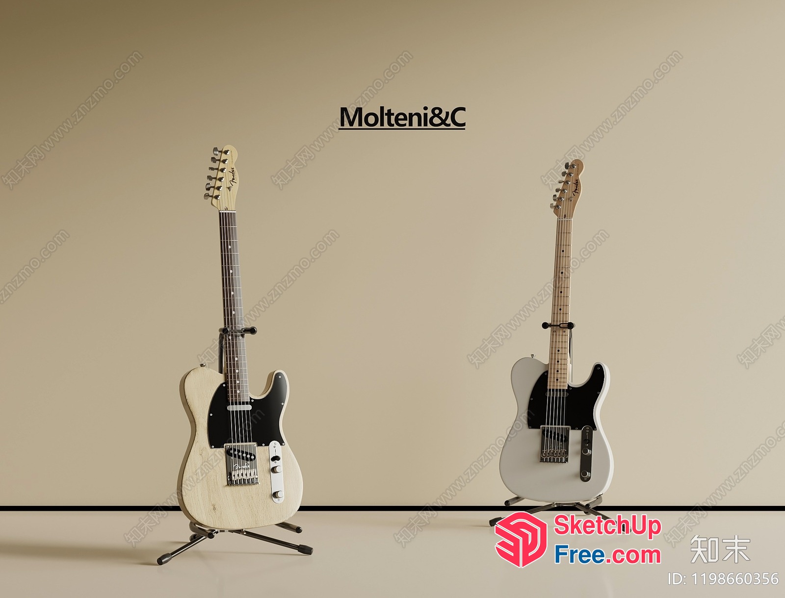 Two Guitars Against A Creamy Background 3D SketchUp File