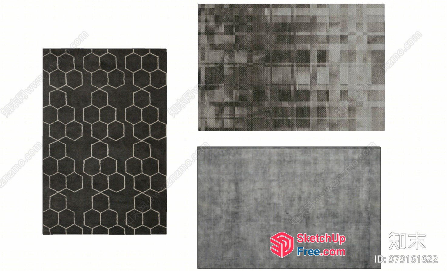 Simple Modern Grey Patterned Rugs Collection 3D SketchUp File