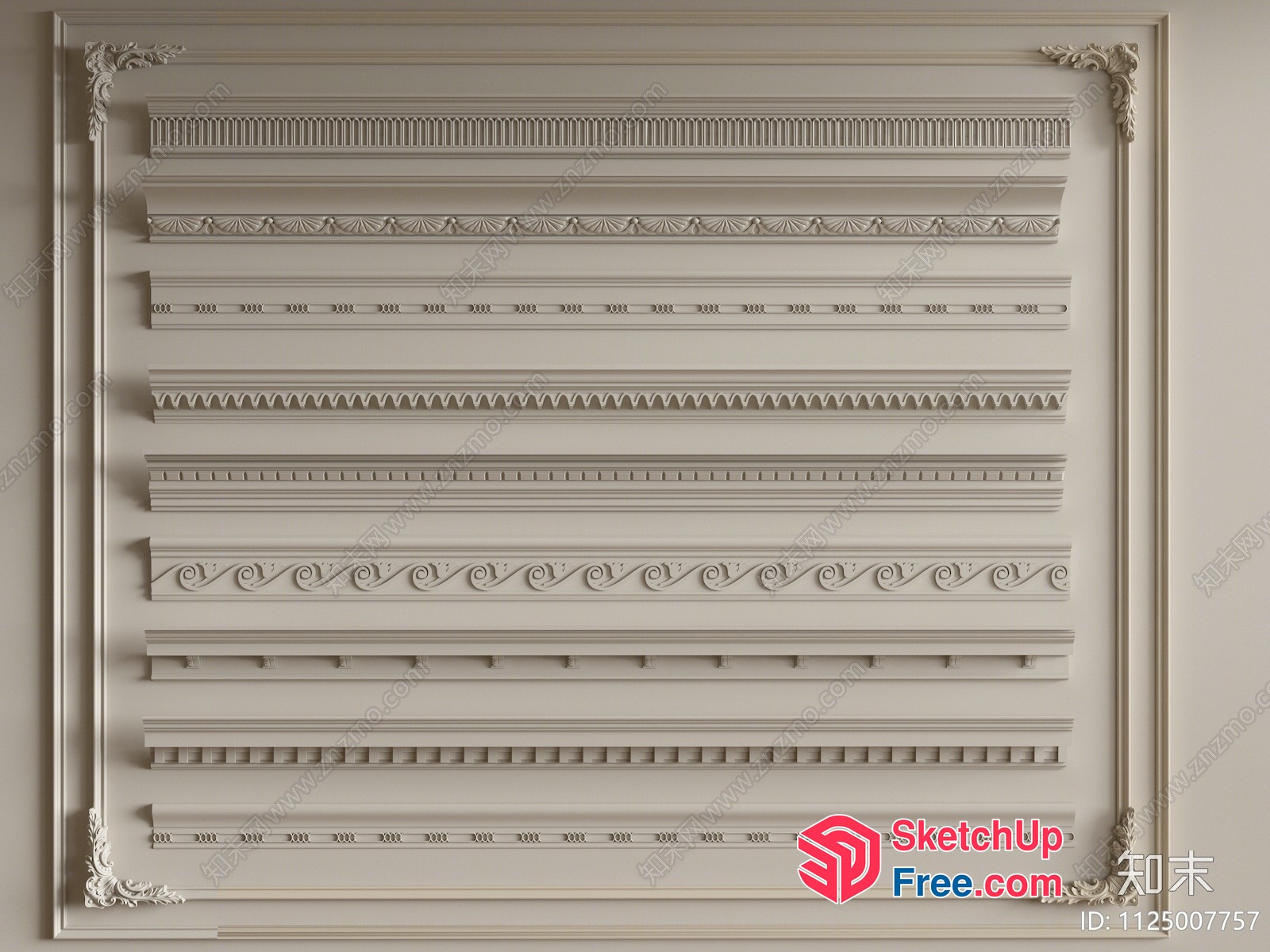 Ornate White Moulding Designs On Wall 3D SketchUp File