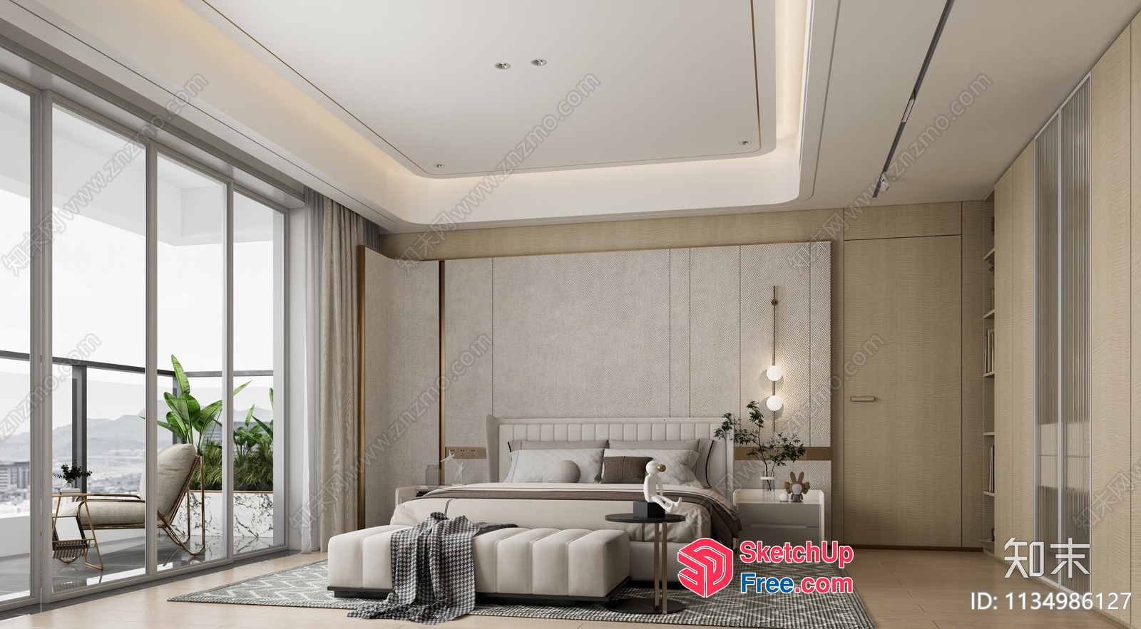 Modern Bedroom With Balcony And Natural Light 3D SketchUp File