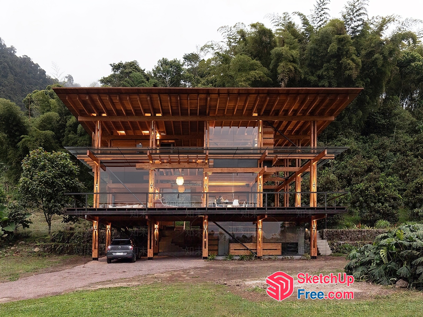 Modern Japanese-Inspired Villa In The Woods 3D SketchUp File