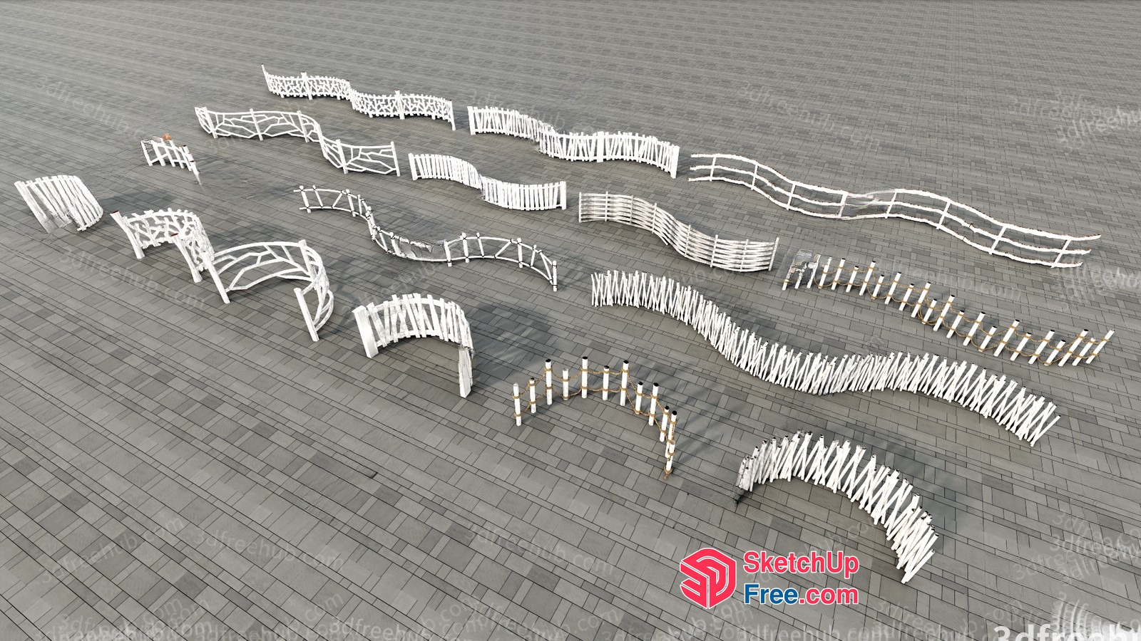 White Decorative Railing Set For Various Indoor Spaces 3D SketchUp File