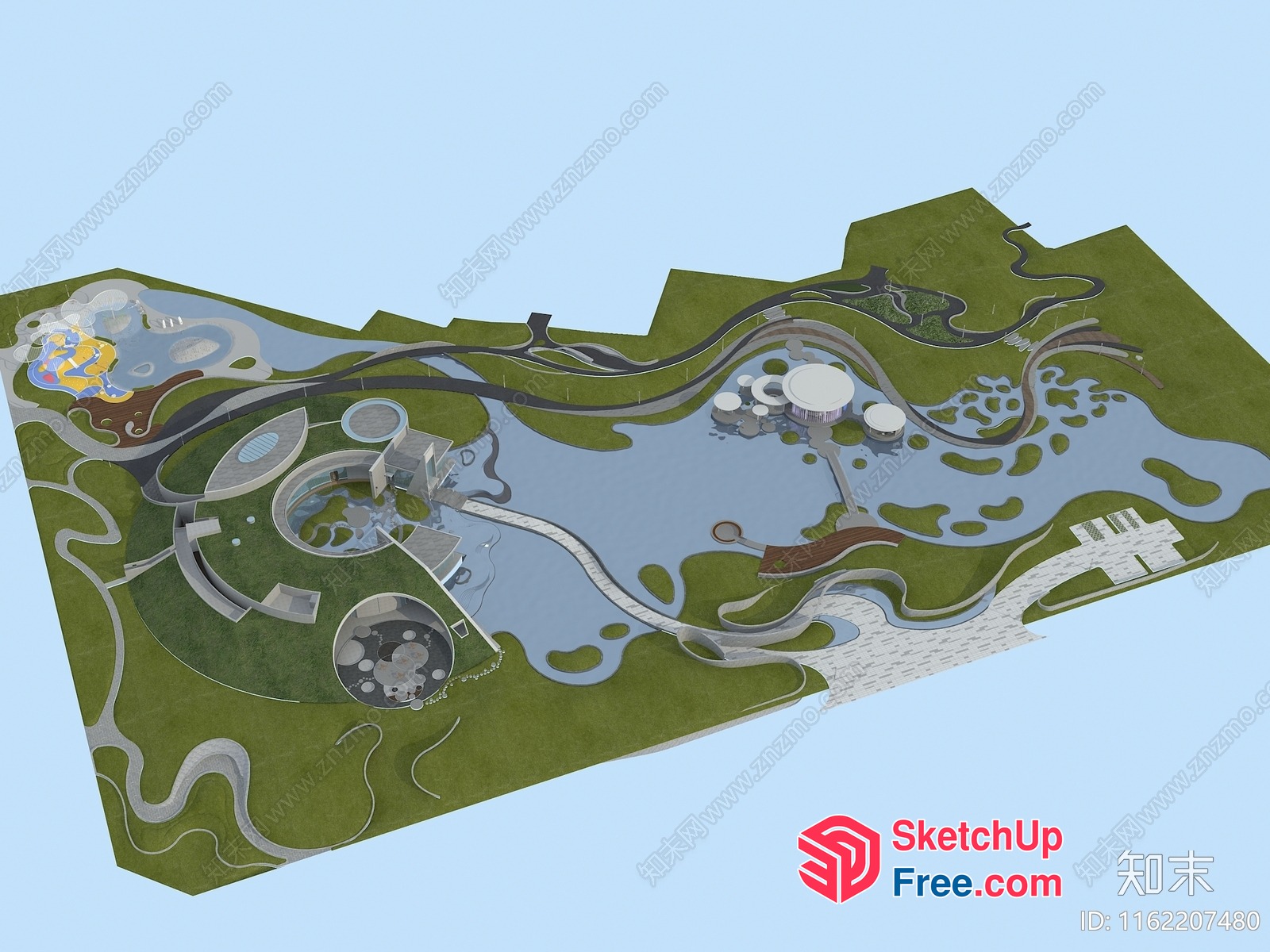 3D Rendering Of An Animal Park With A Lake And Various Buildings 3D SketchUp File