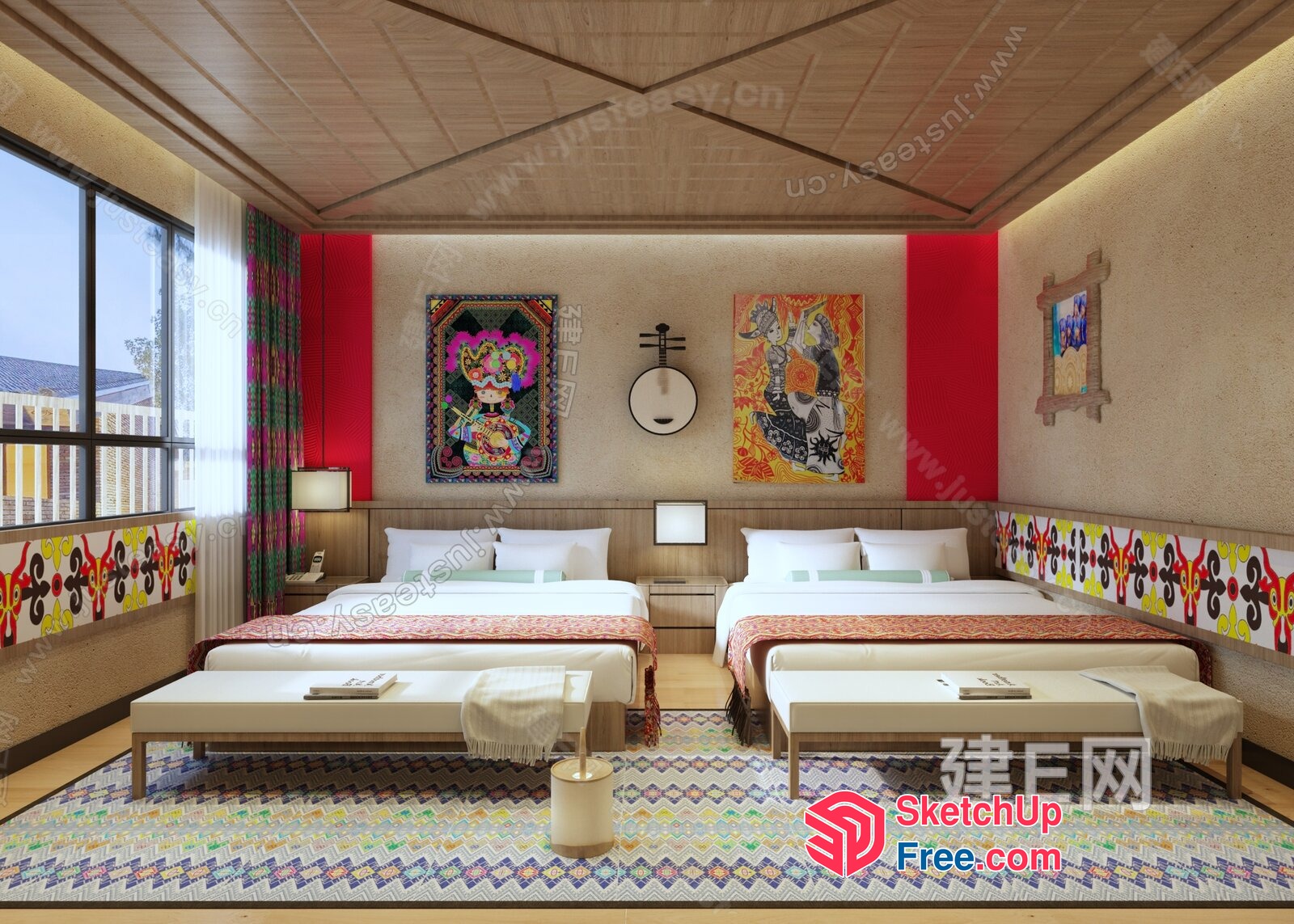 Vibrant Homestay Bedroom With Unique Artwork 3D SketchUp File