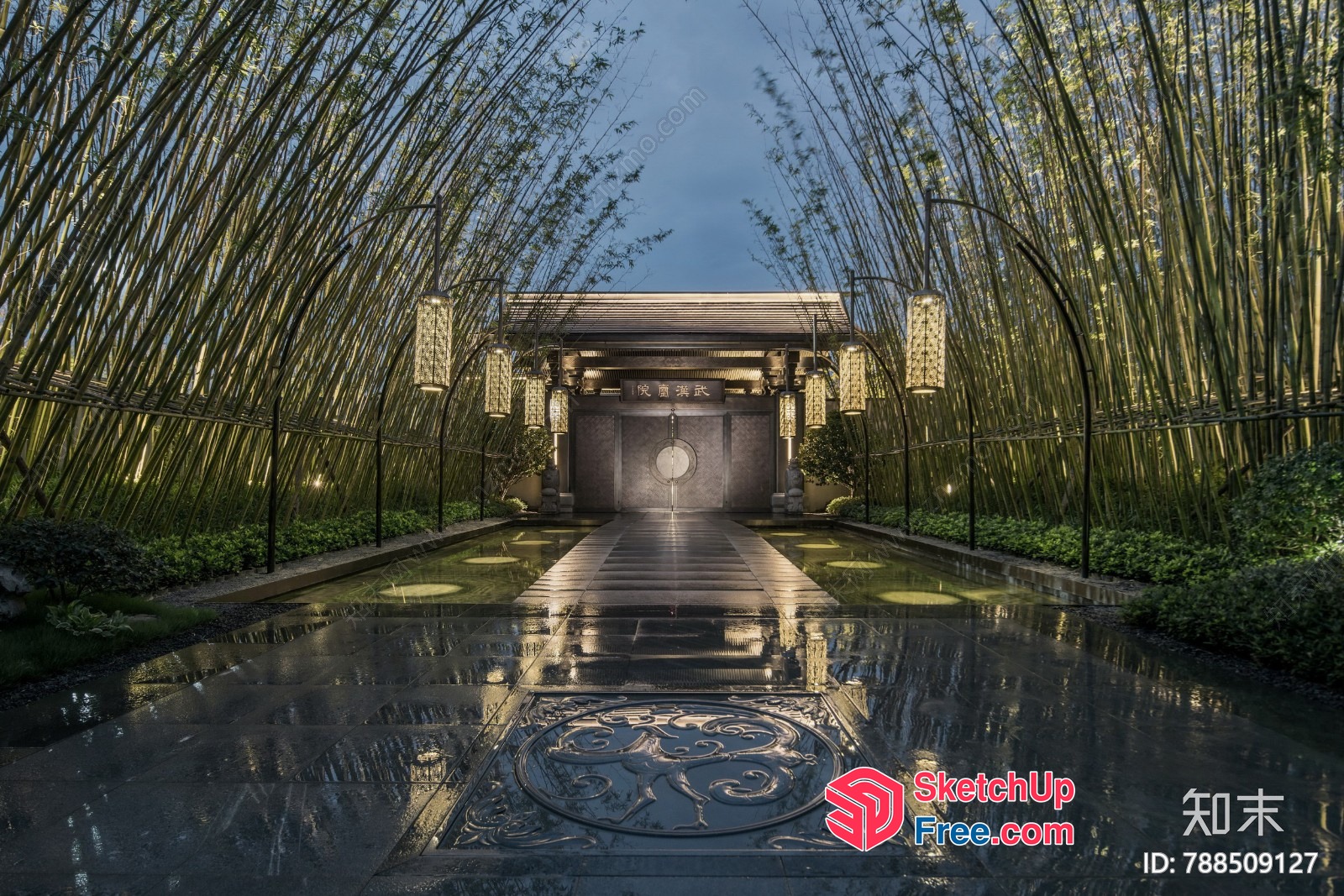 Elegant Asian-Inspired Bamboo Atrium 3D SketchUp File
